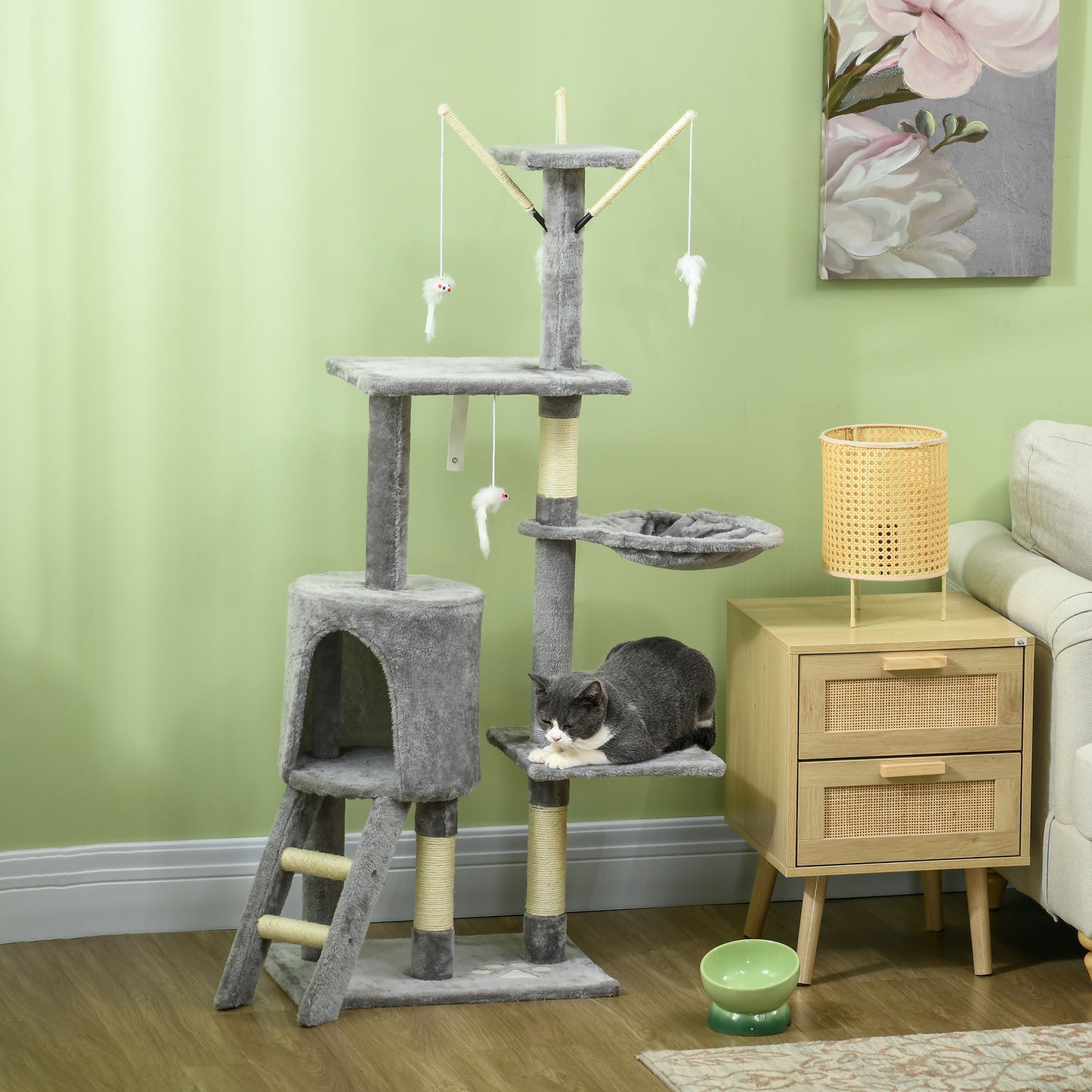 Cat Tree Kitty Activity Centre Condo Scratching Post with Toys 131Cm