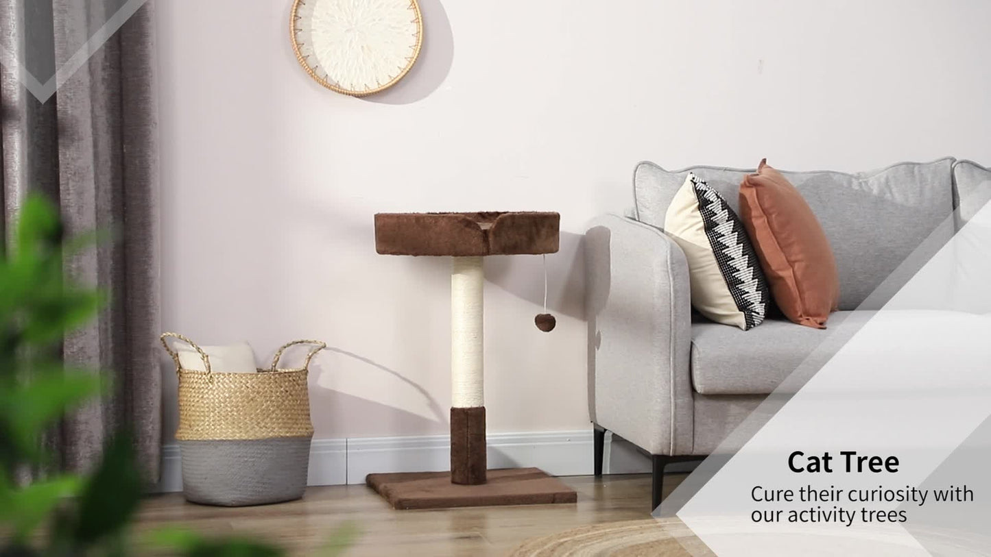 Pawhut Small Cat Tree for Indoor Cats W/ Sisal Scratching Post Bed Cushion Toy
