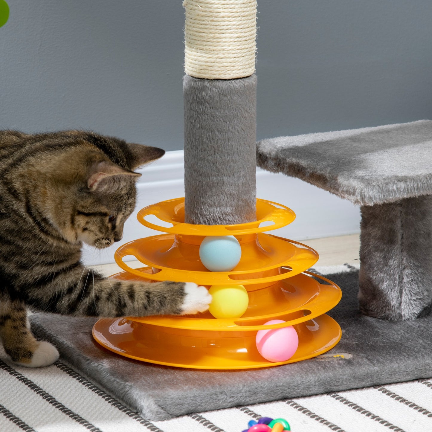 Pawhut 56Cm Cat Tree for Indoor Cats, Scratching Post W/ Cat Toys - Grey