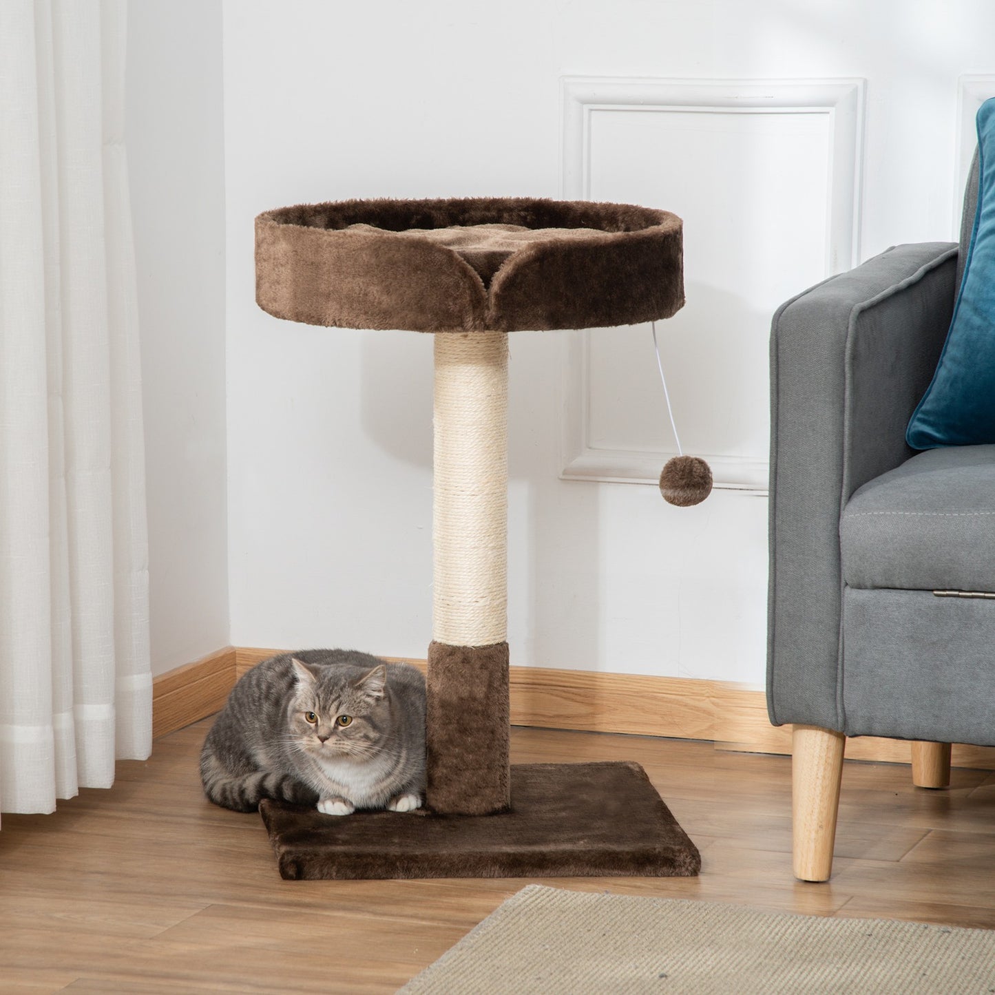 Pawhut Small Cat Tree for Indoor Cats W/ Sisal Scratching Post Bed Cushion Toy