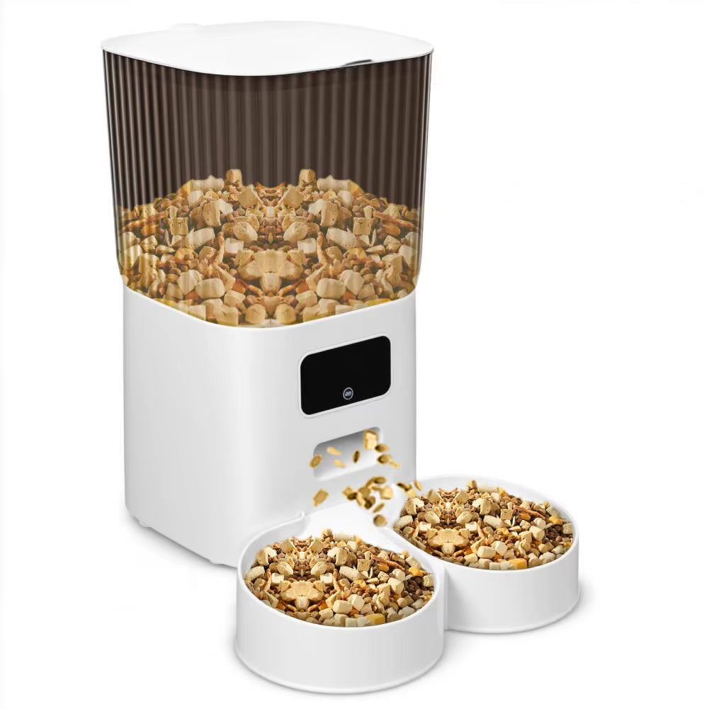 Smart Pet Feeder with Dual Bowls Wifi APP Remote Control 5L Transparent Storage Bucket Automatic Food Dispenser