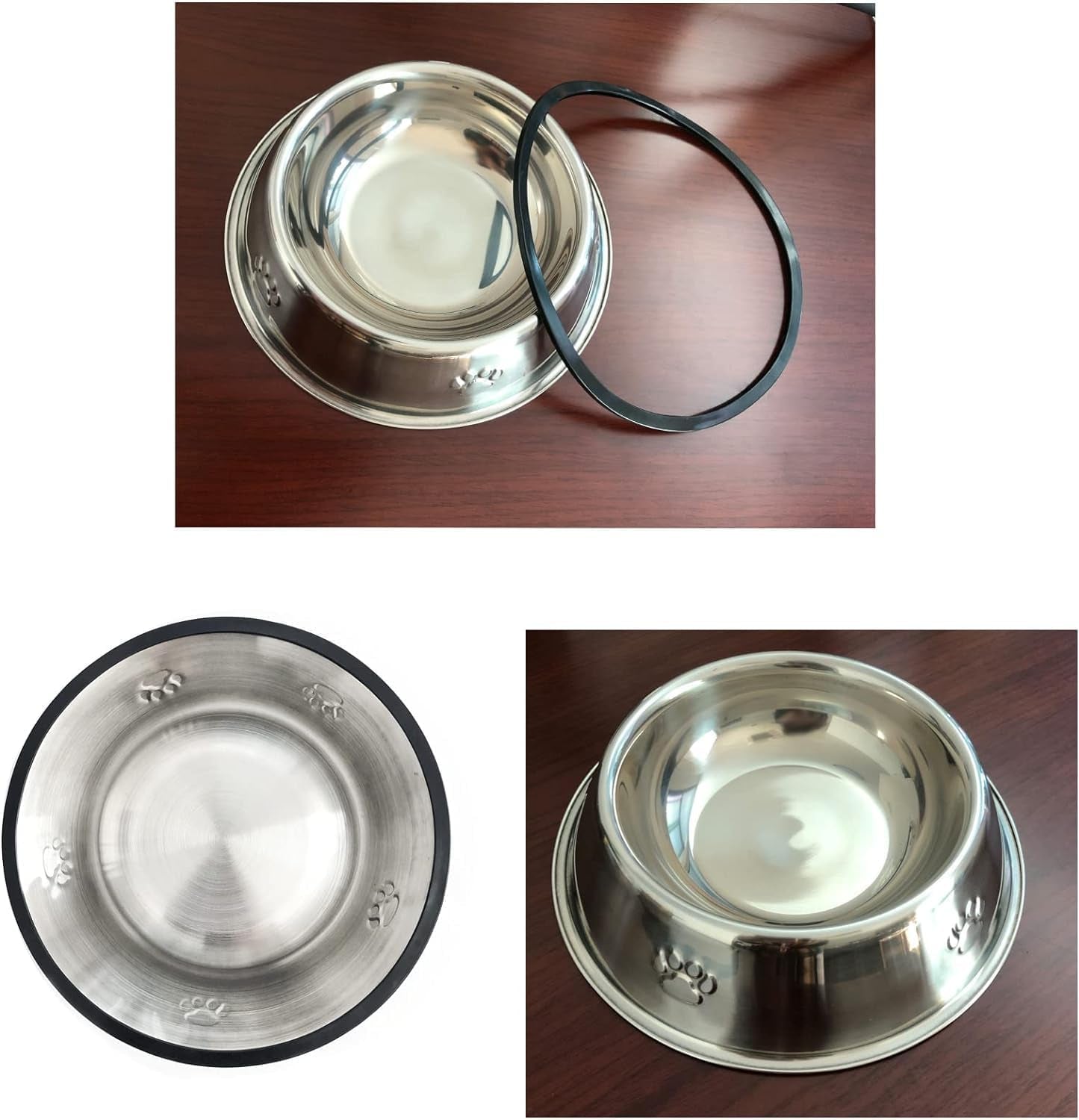 2 Stainless Steel Bowl shallow with Rubber Base