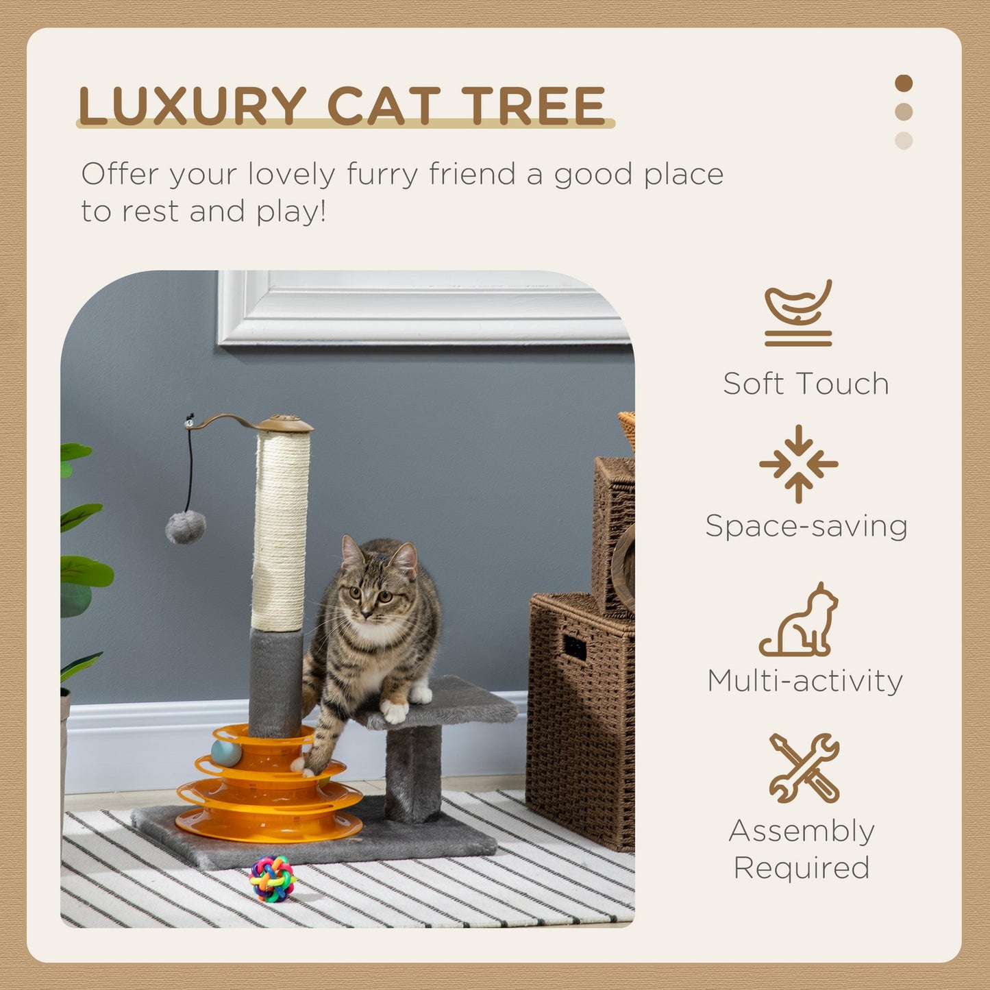 Pawhut 56Cm Cat Tree for Indoor Cats, Scratching Post W/ Cat Toys - Grey