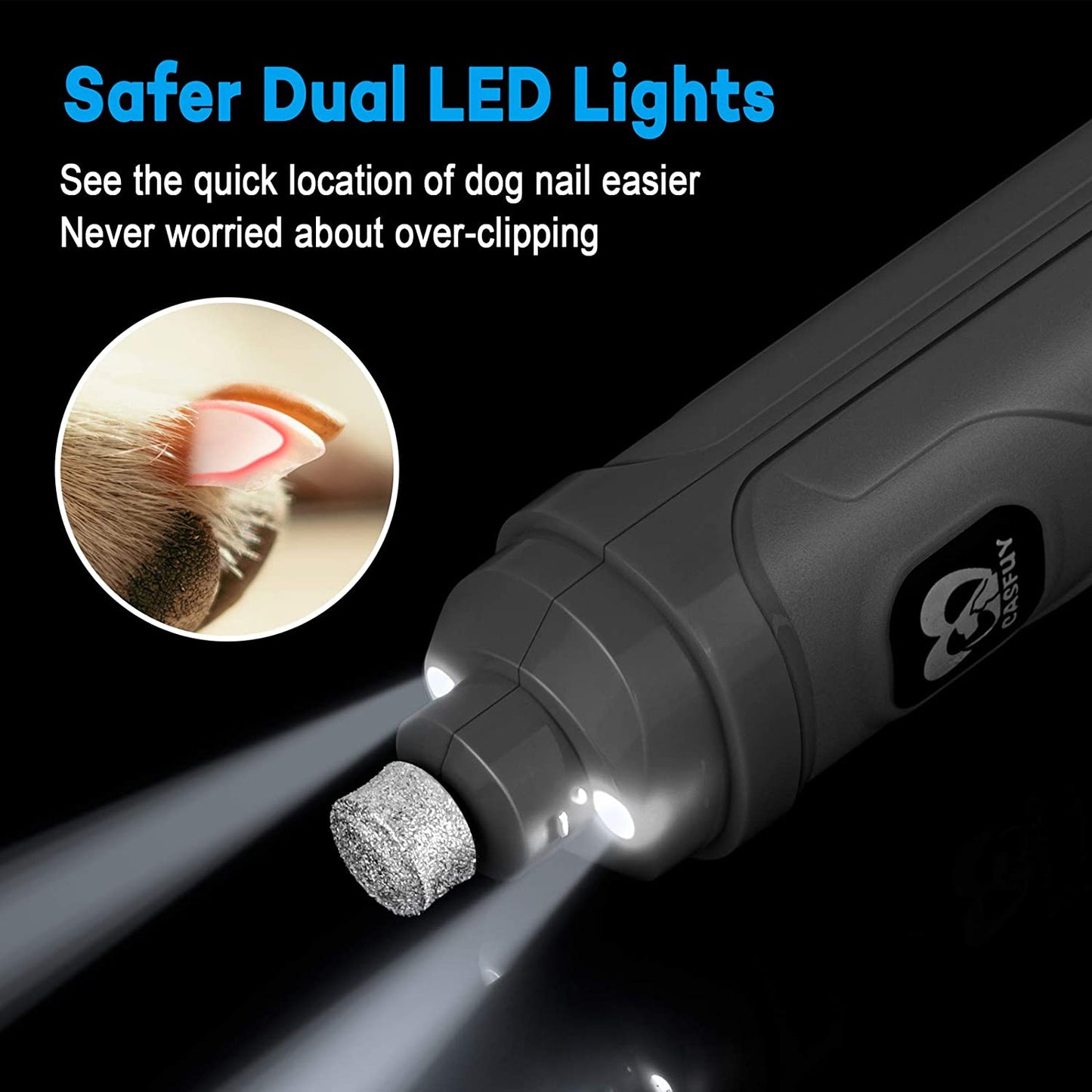 Dog Nail Grinder with 2 LED Light - New Version 2-Speed Powerful Electric Pet Nail Trimmer