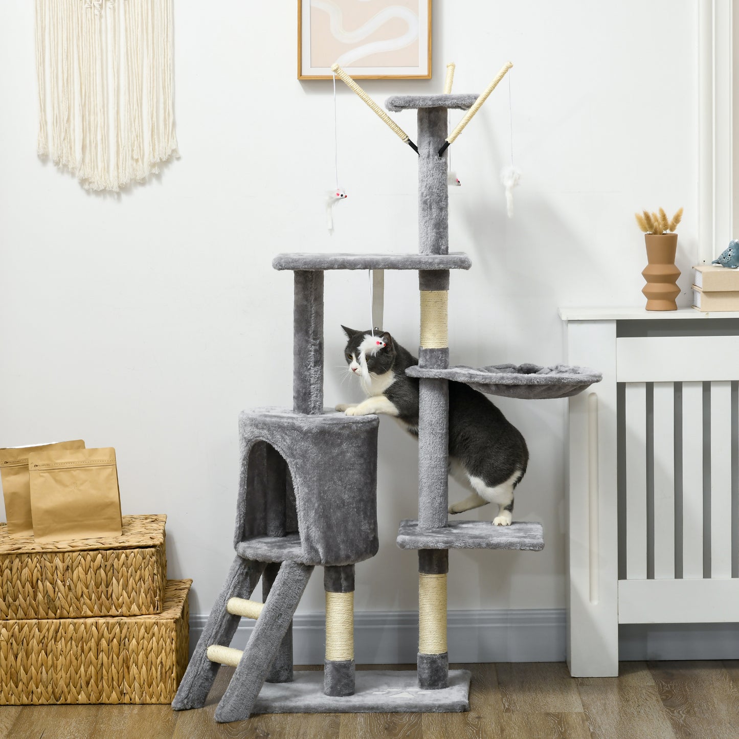 Cat Tree Kitty Activity Centre Condo Scratching Post with Toys 131Cm
