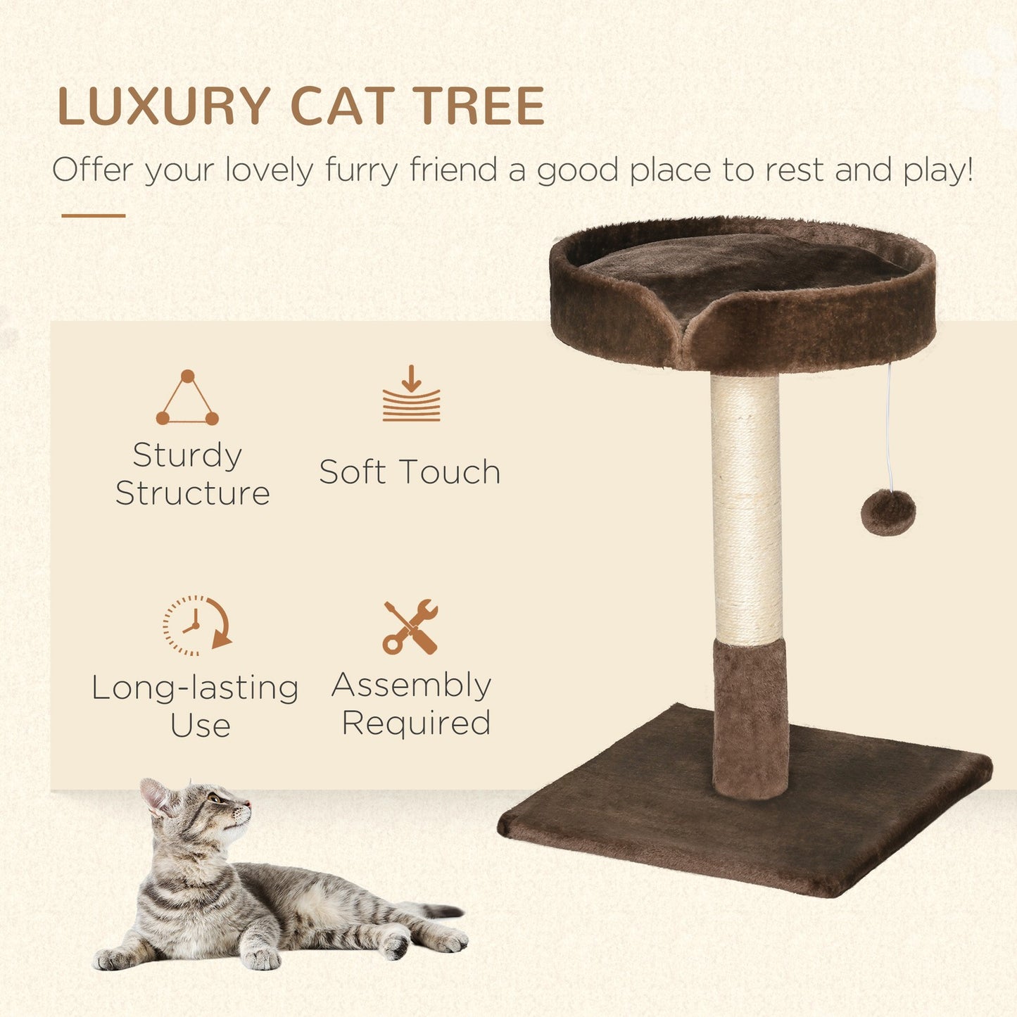 Pawhut Small Cat Tree for Indoor Cats W/ Sisal Scratching Post Bed Cushion Toy