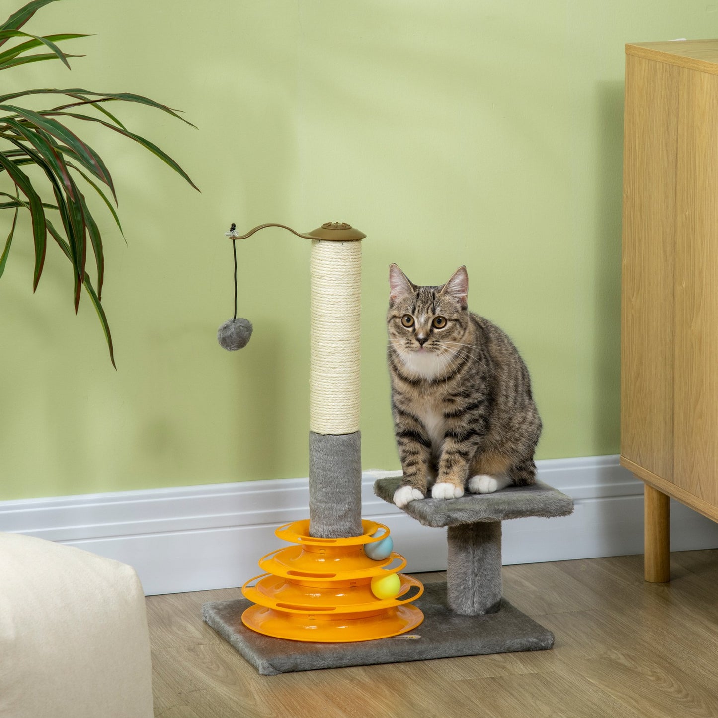 Pawhut 56Cm Cat Tree for Indoor Cats, Scratching Post W/ Cat Toys - Grey