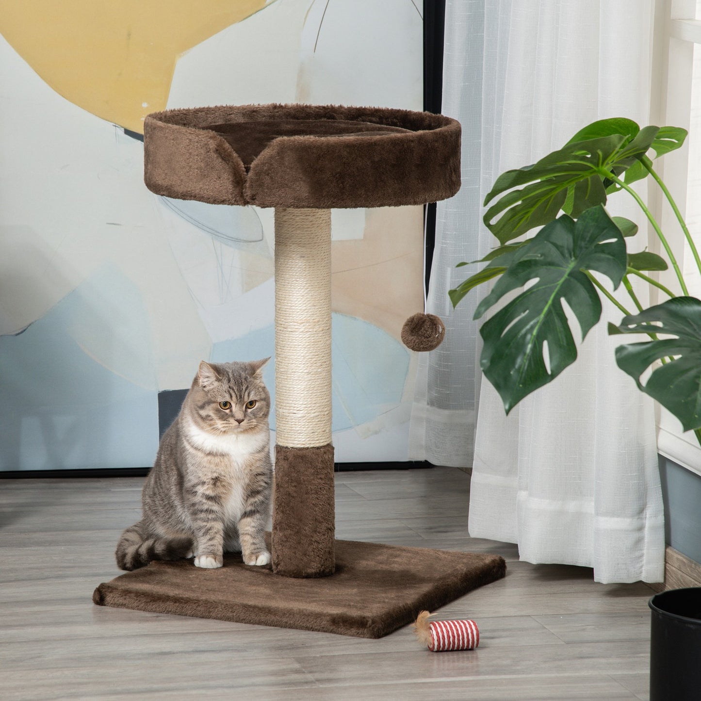 Pawhut Small Cat Tree for Indoor Cats W/ Sisal Scratching Post Bed Cushion Toy