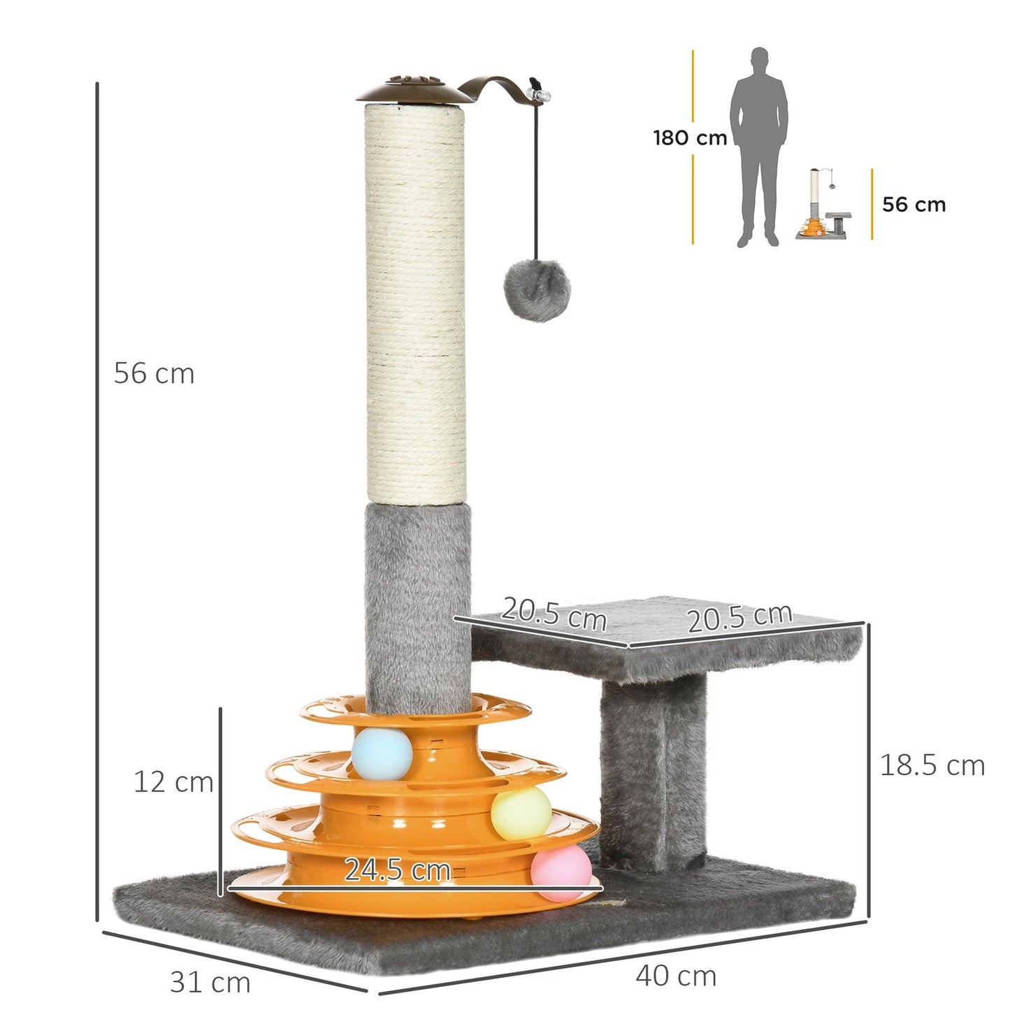 Pawhut 56Cm Cat Tree for Indoor Cats, Scratching Post W/ Cat Toys - Grey