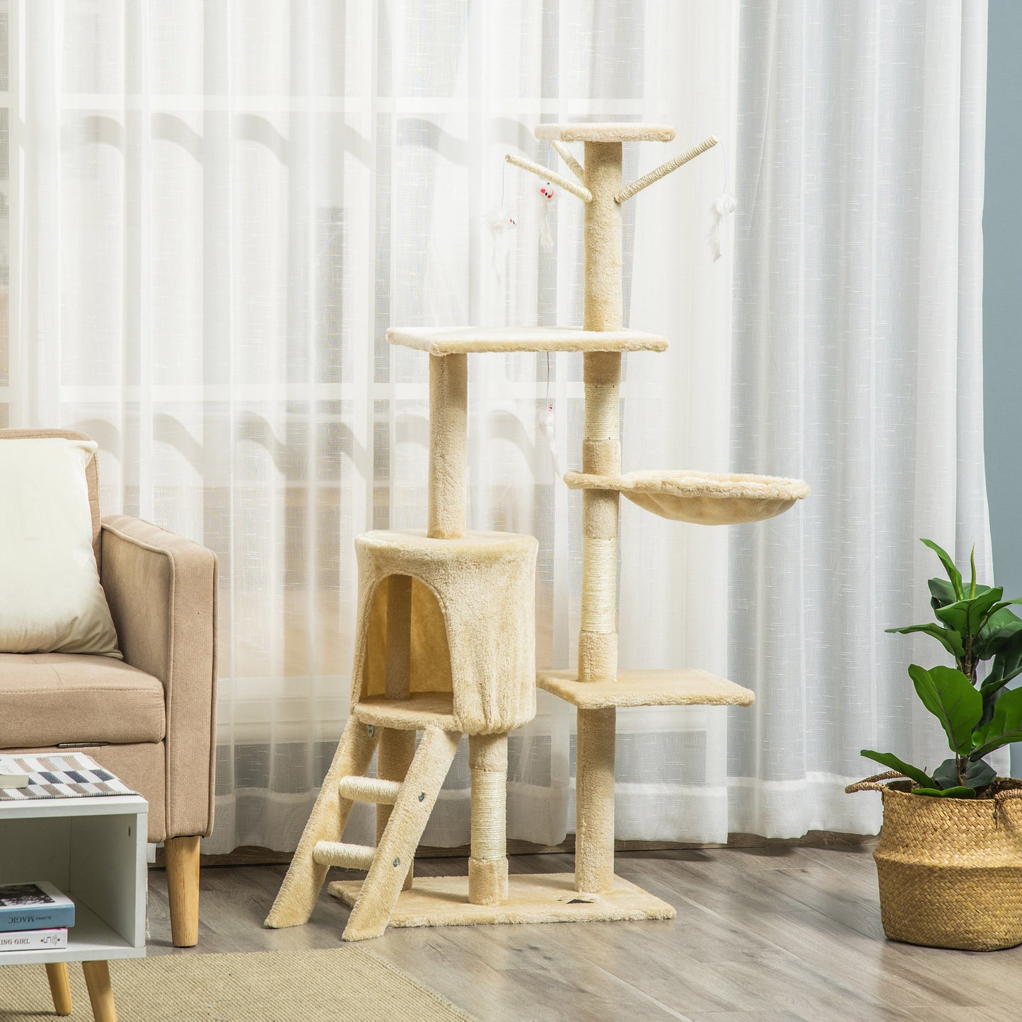 Cat Tree Kitty Activity Centre Condo Scratching Post with Toys 131Cm