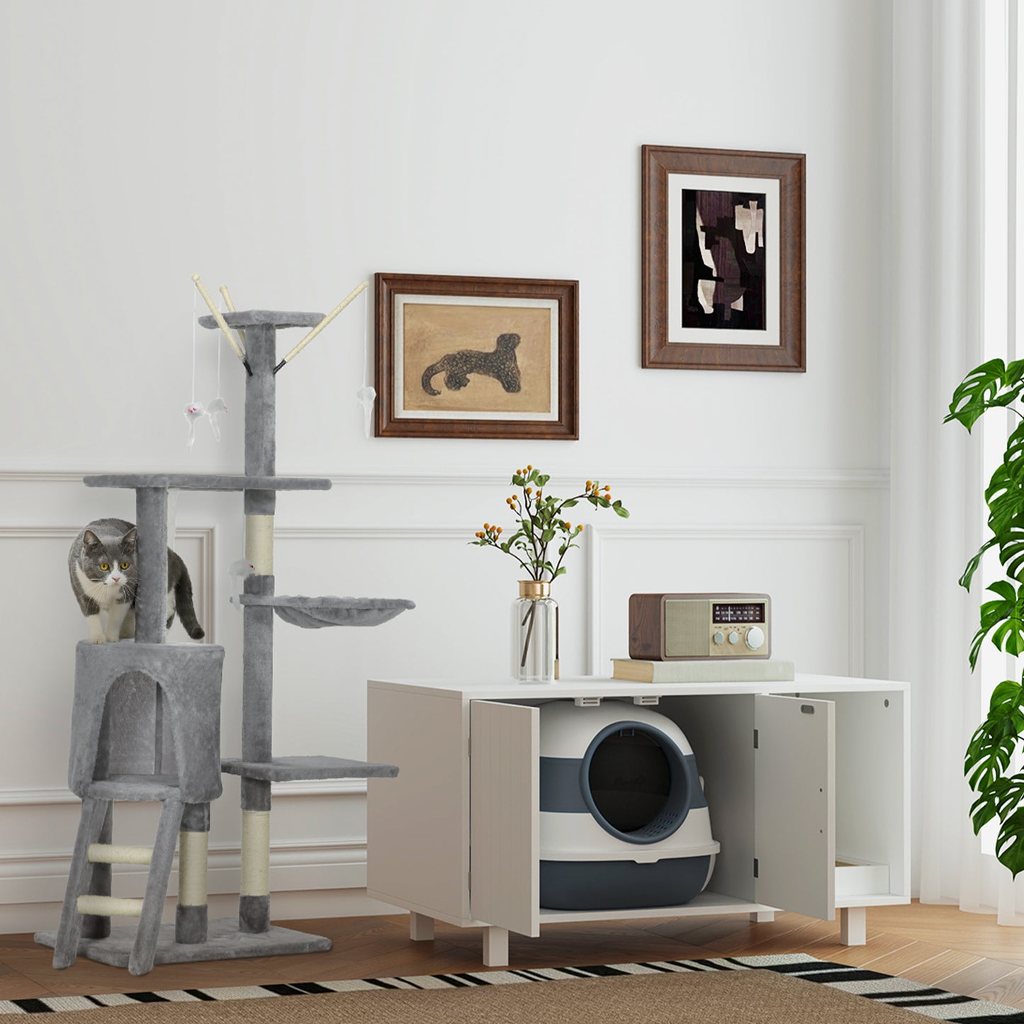 Cat Tree Kitty Activity Centre Condo Scratching Post with Toys 131Cm