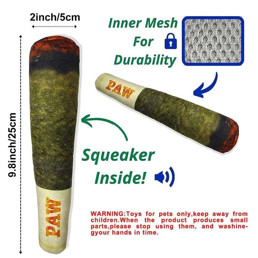 Cigar Plush Dog Toy - Squeaky, Fun & Teeth- Friendly