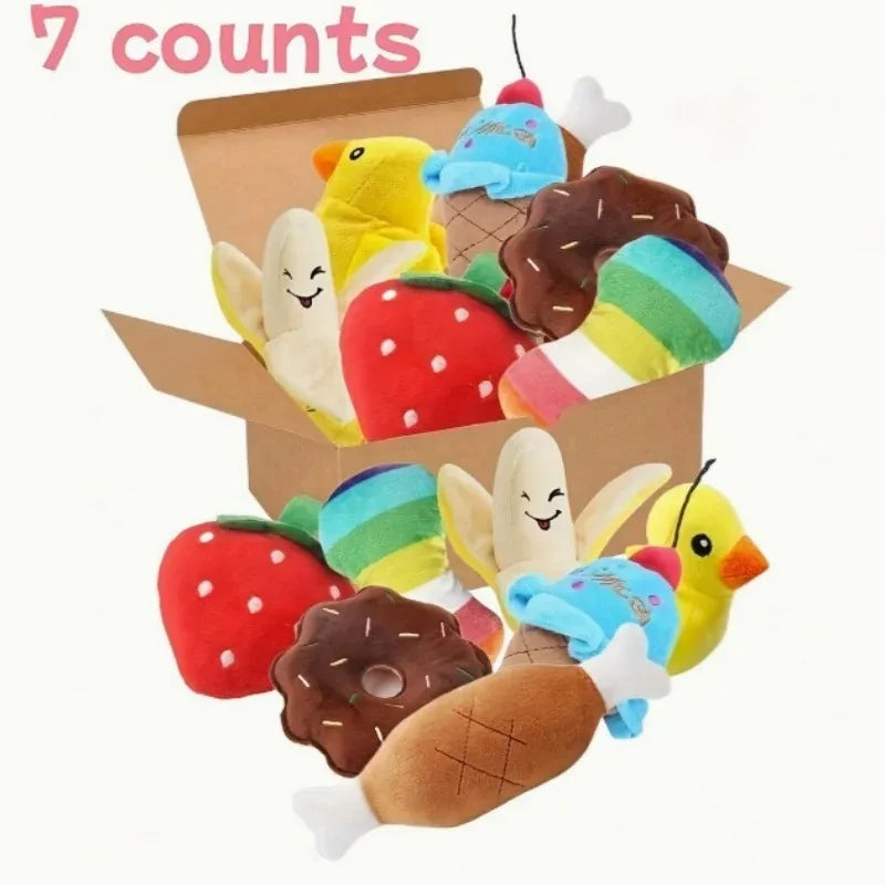 7-Piece Plush Puppy Toy Set - Includes Chew Toys, Squeaky fruit & Veggie Shapes