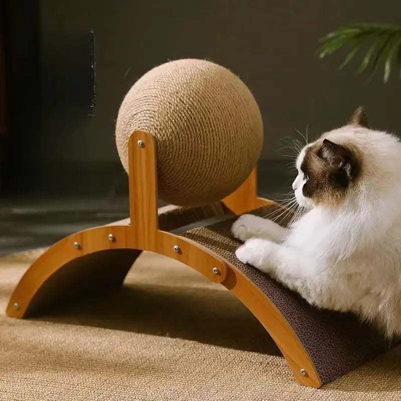 2 In 1 Cat Scratching Ball Wooden Cat Scratcher