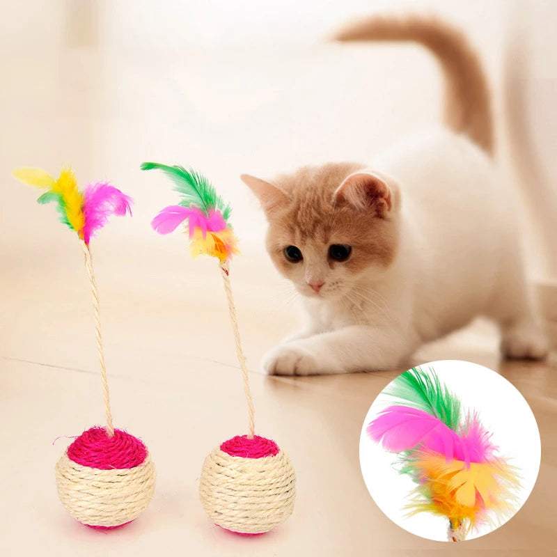 1PC Pet Cat Toy Colorful Feather Blanket Ball
