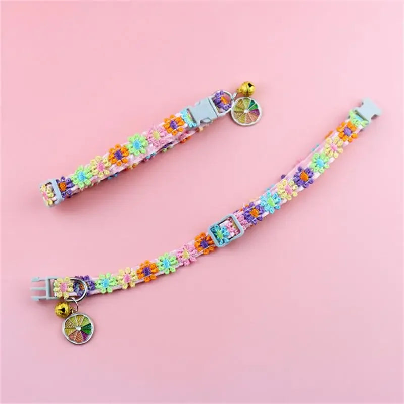 Fashion Rainbow Flower Cat Collar With Bell