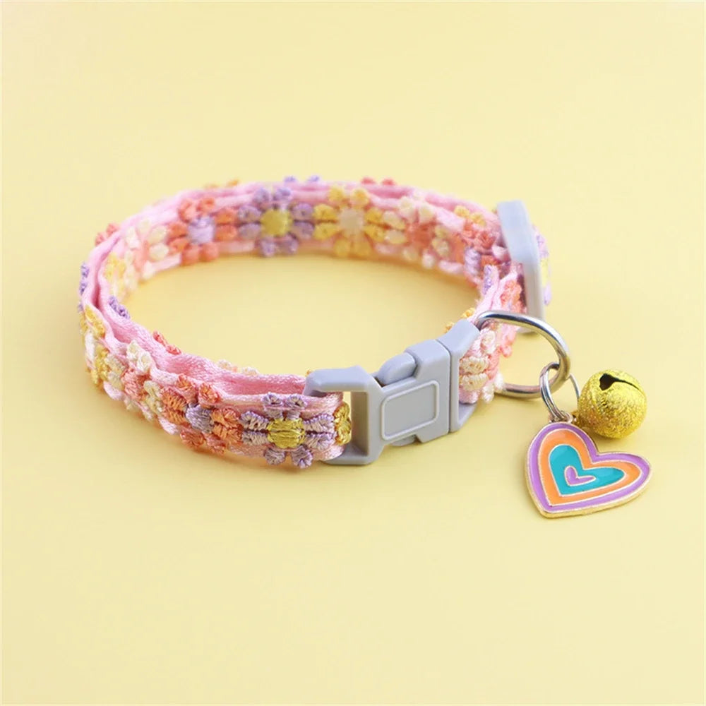 Fashion Rainbow Flower Cat Collar With Bell