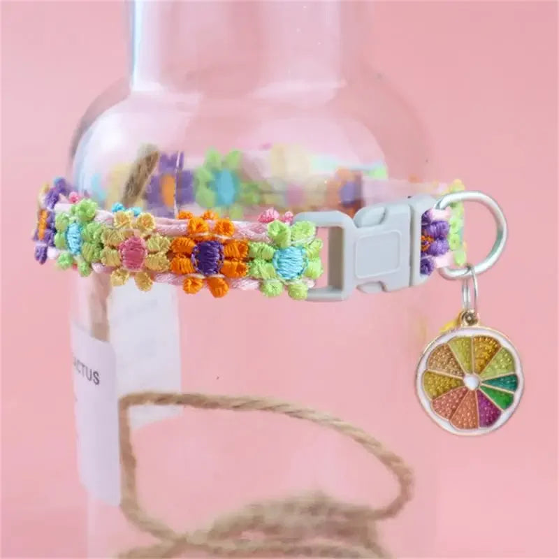 Fashion Rainbow Flower Cat Collar With Bell