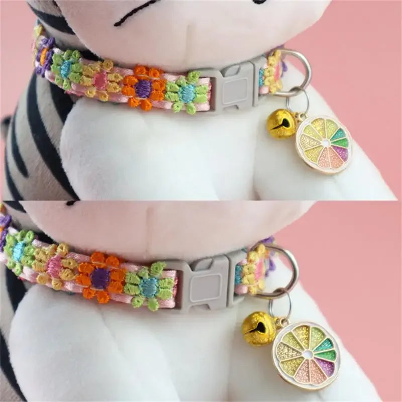 Fashion Rainbow Flower Cat Collar With Bell