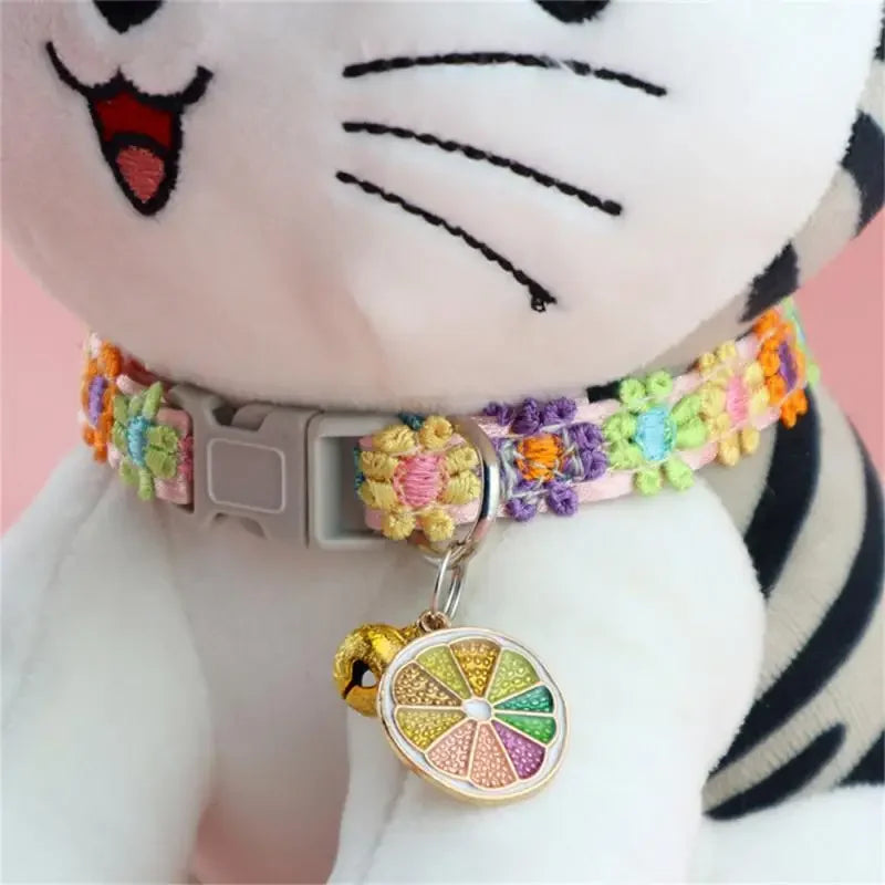 Fashion Rainbow Flower Cat Collar With Bell