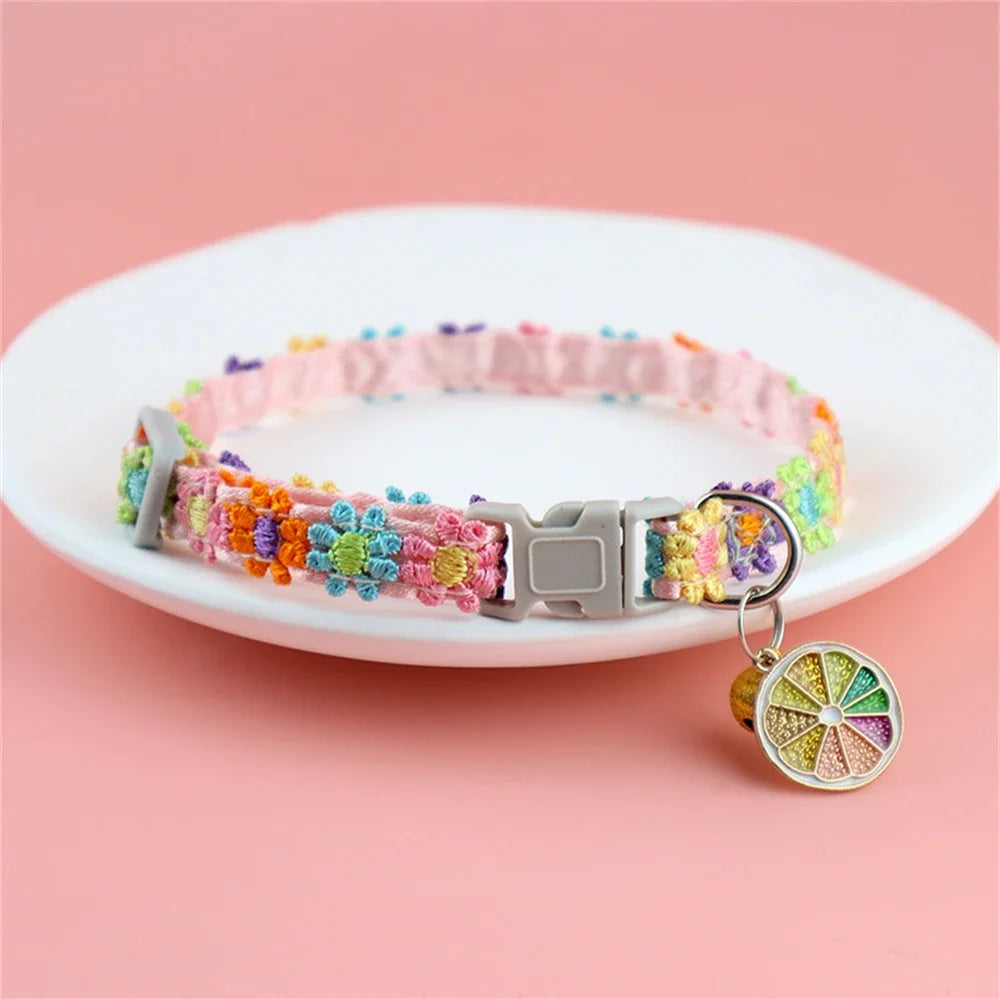 Fashion Rainbow Flower Cat Collar With Bell