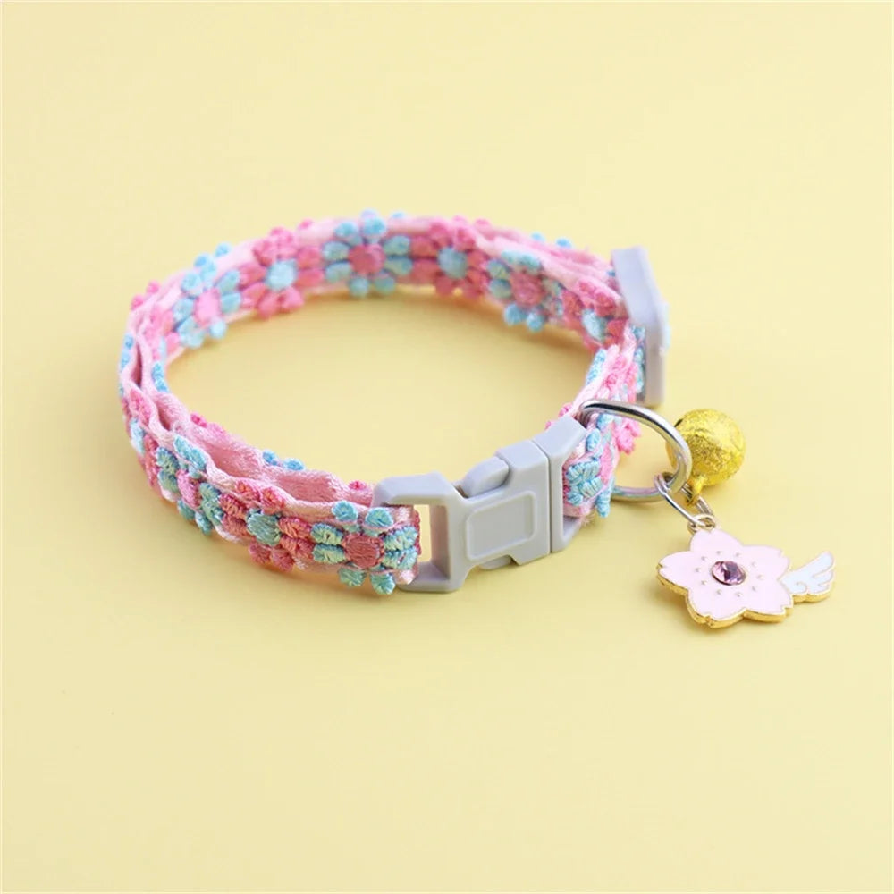 Fashion Rainbow Flower Cat Collar With Bell