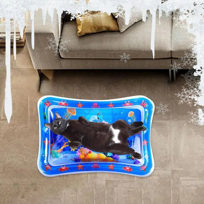 Water Sensor Play Mat Cat Pat Water Mat Thickened Interactive Cat Toys with Marine Design for Small Animals Cool Comfortable