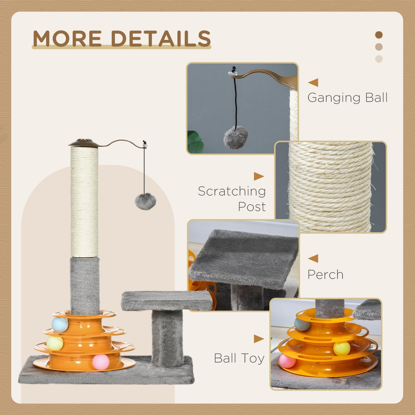 Pawhut 56Cm Cat Tree for Indoor Cats, Scratching Post W/ Cat Toys - Grey