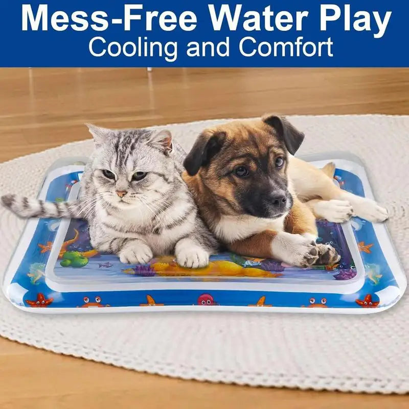 Water Sensor Play Mat Cat Pat Water Mat Thickened Interactive Cat Toys with Marine Design for Small Animals Cool Comfortable