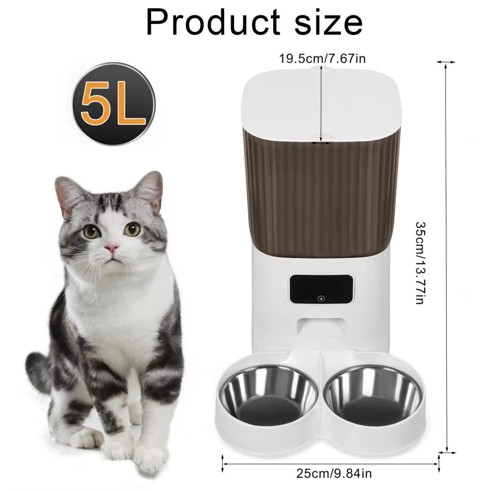 Smart Pet Feeder with Dual Bowls Wifi APP Remote Control 5L Transparent Storage Bucket Automatic Food Dispenser