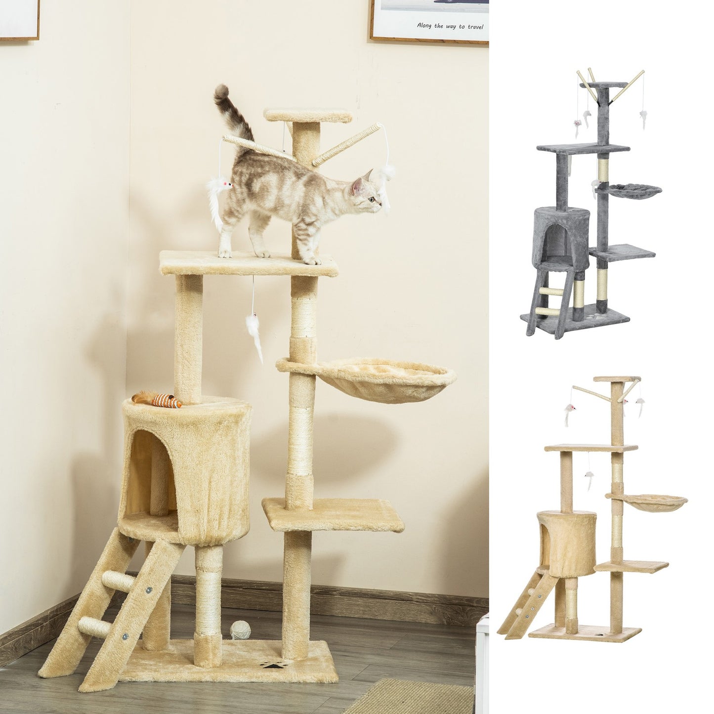 Cat Tree Kitty Activity Centre Condo Scratching Post with Toys 131Cm