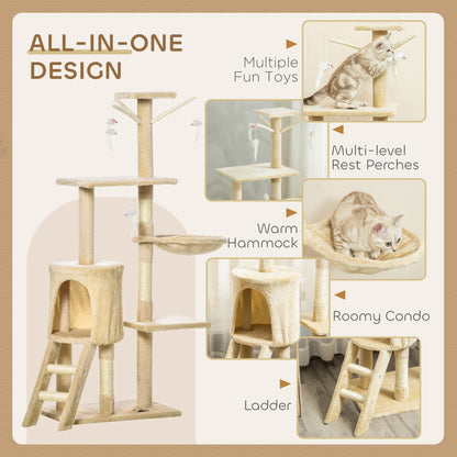 Cat Tree Kitty Activity Centre Condo Scratching Post with Toys 131Cm