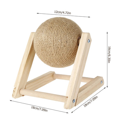 Cat Scratching Ball Natural Sisal with Catnip Interactive Solid Wood Scratcher Ball 