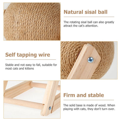Cat Scratching Ball Natural Sisal with Catnip Interactive Solid Wood Scratcher Ball 