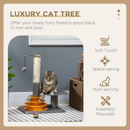 Pawhut 56Cm Cat Tree for Indoor Cats, Scratching Post W/ Cat Toys - Grey