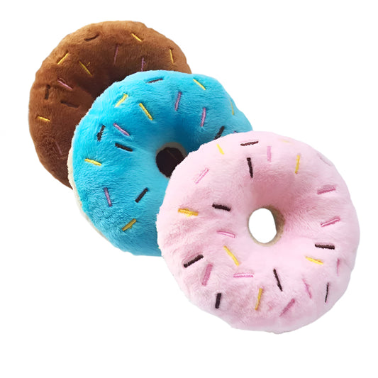 Soft Dog Donuts Plush Pet Dog Toys for Dogs Chew Toy Cute Puppy Squeaker Sound Toys Funny Puppy Small Medium Dog Interactive Toy