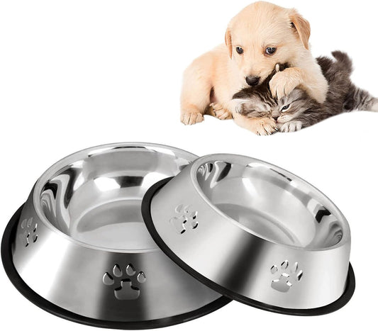 2 Stainless Steel Bowl shallow  with Rubber Base