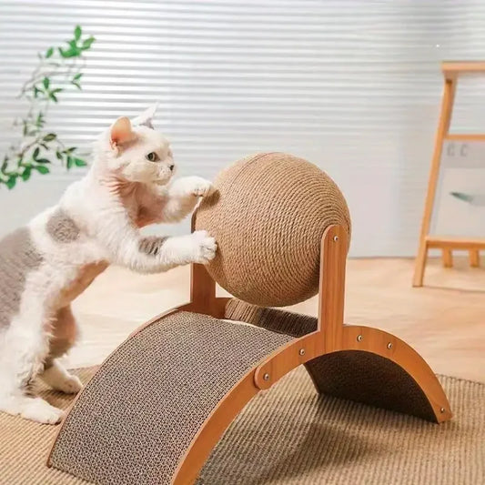 2 In 1 Cat Scratching Ball Wooden Cat Scratcher