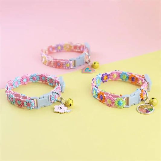 Fashion Rainbow Flower Cat Collar With Bell