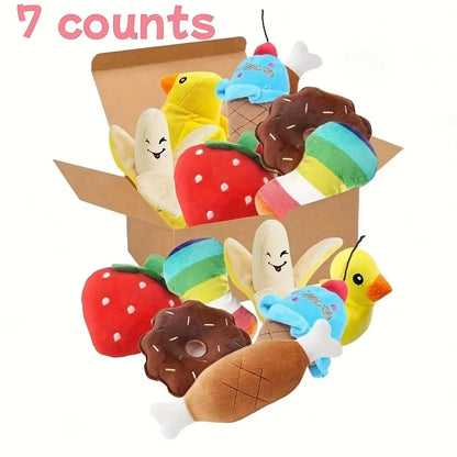 7-Piece Plush Puppy Toy Set - Includes Chew Toys, Squeaky fruit & Veggie Shapes