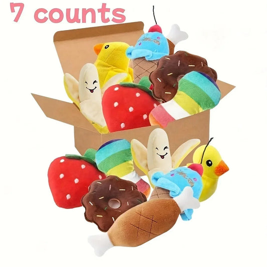 7-Piece Plush Puppy Toy Set - Includes Chew Toys, Squeaky fruit & Veggie Shapes
