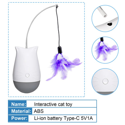 Cat Feather Toy Spinning Teaser Kitten Interactive Play Indoor Pet Toys USB Charging Gift