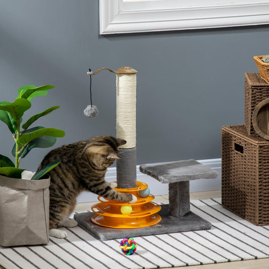 Pawhut 56Cm Cat Tree for Indoor Cats, Scratching Post W/ Cat Toys - Grey